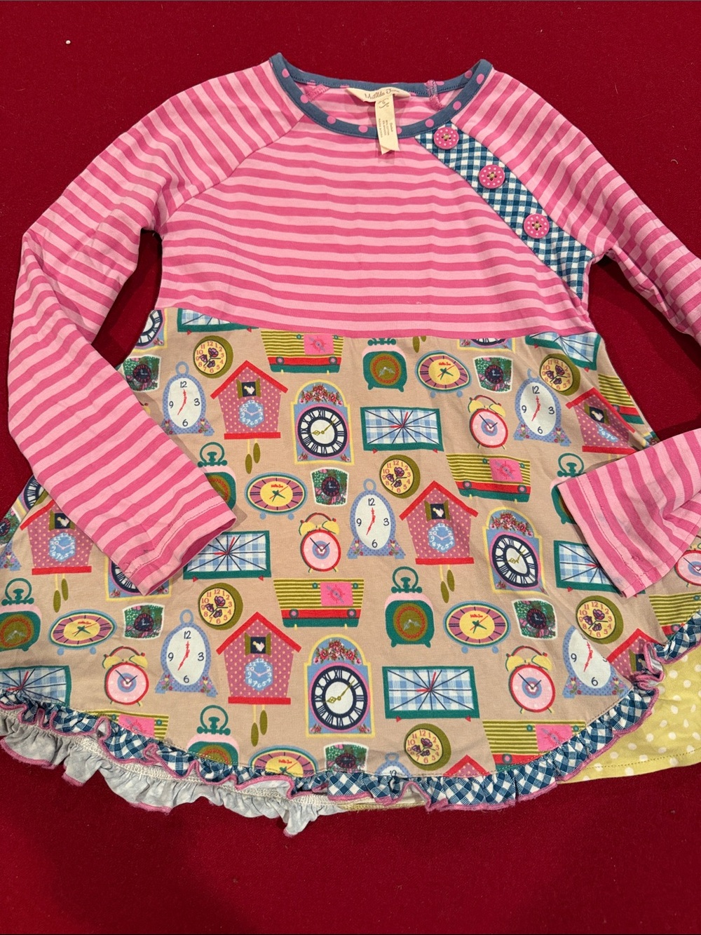 Matilda Jane Pink Striped Long Sleeve Top with Clock Print Panel